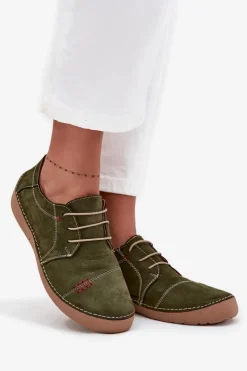 Artiker Półbuty Skórzane*Skórzane Półbuty Damskie Z Przeszyciami 57C2112 Zielone Zielony