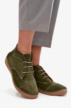 Online Artiker Skórzane Półbuty Damskie Z Przeszyciami Na Zamek 57C2119 Zielone Zielony