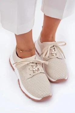 Artiker Skórzane Półbuty Damskie Z Przypinką 54C1811 Beżowe Beżowy