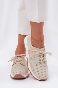 Artiker Skórzane Półbuty Damskie Z Przypinką 54C1811 Beżowe Beżowy