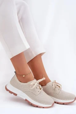 Artiker Skórzane Półbuty Damskie Z Przypinką 54C1811 Beżowe Beżowy