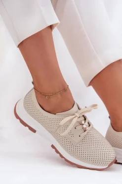 Artiker Skórzane Półbuty Damskie Z Przypinką 54C1811 Beżowe Beżowy