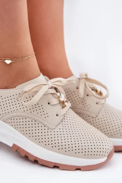 Artiker Skórzane Półbuty Damskie Z Przypinką 54C1811 Beżowe Beżowy