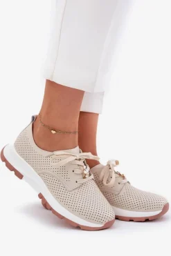 Artiker Skórzane Półbuty Damskie Z Przypinką 54C1811 Beżowe Beżowy