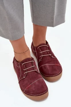 Discount Artiker Skórzane Półbuty Damskie Z Przeszyciami 57C2111 Bordowe Czerwony