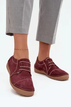 Discount Artiker Skórzane Półbuty Damskie Z Przeszyciami 57C2111 Bordowe Czerwony