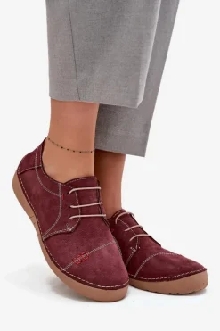 Discount Artiker Skórzane Półbuty Damskie Z Przeszyciami 57C2111 Bordowe Czerwony