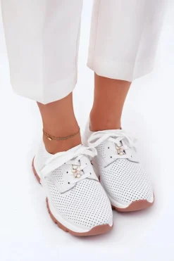 Artiker Buty Sportowe Na Platformie|Półbuty Skórzane*Skórzane Półbuty Damskie Z Przypinką 54C1810 Białe Biały