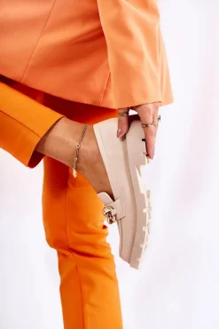 Damskie Boto Skórzane Półbuty Loafery Łańcuch Jasnobeżowe Amicable