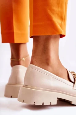 Damskie Boto Skórzane Półbuty Loafery Łańcuch Jasnobeżowe Amicable