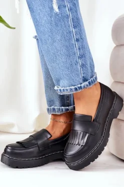 Sale Big Star Shoes Skórzane Półbuty Loafery Big Star II274100 Czarne