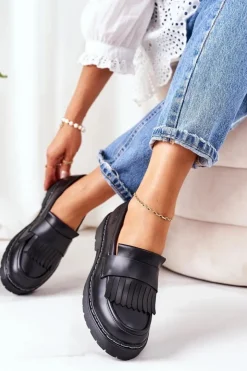 Sale Big Star Shoes Skórzane Półbuty Loafery Big Star II274100 Czarne