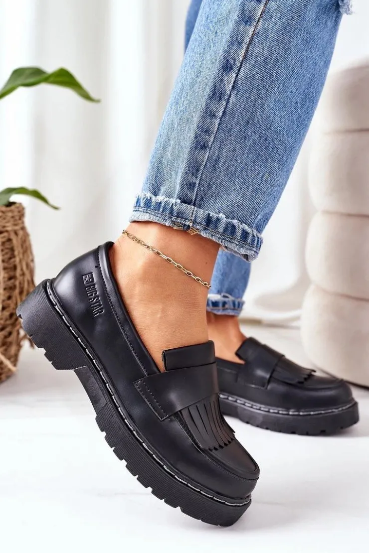 Sale Big Star Shoes Skórzane Półbuty Loafery Big Star II274100 Czarne