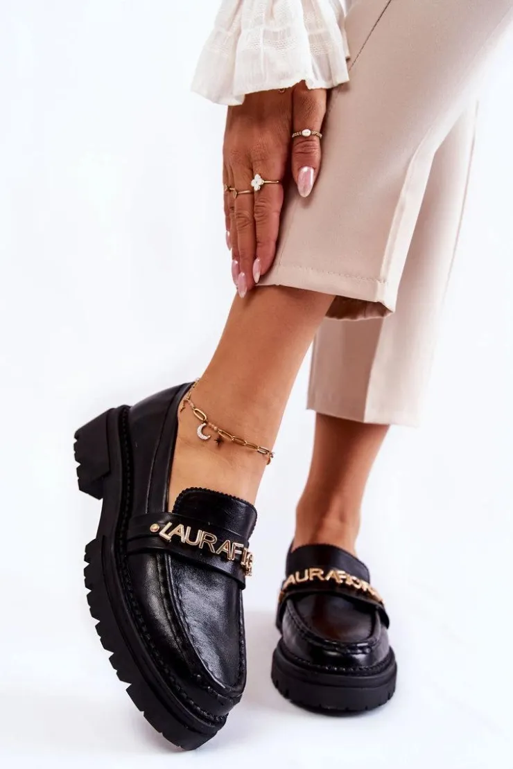 New Boto Skórzane Półbuty Loafery Literki La.Fi 210001B-PU Czarne