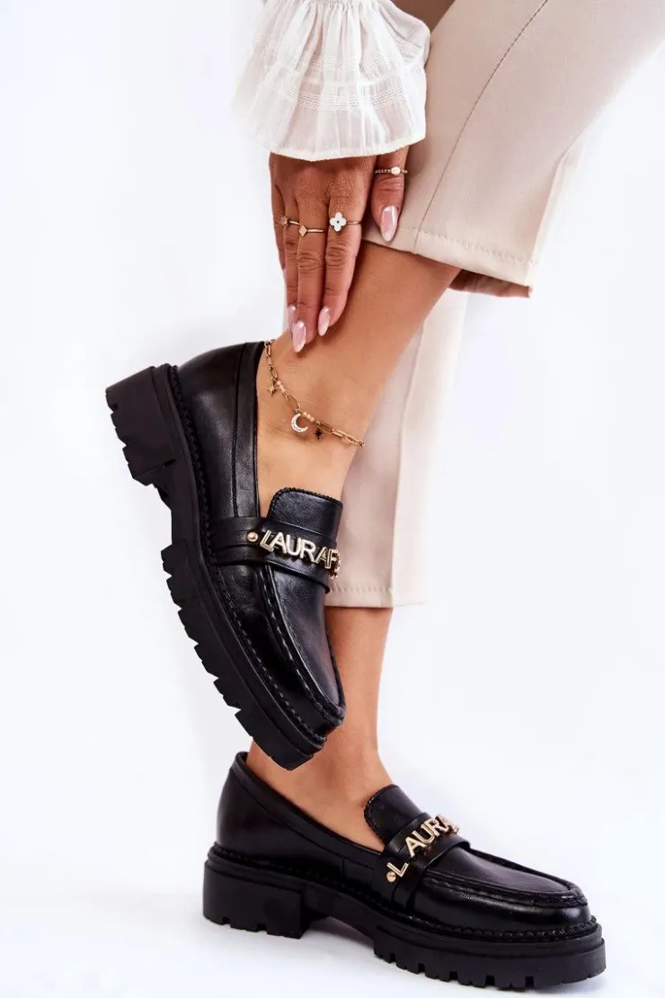 New Boto Skórzane Półbuty Loafery Literki La.Fi 210001B-PU Czarne