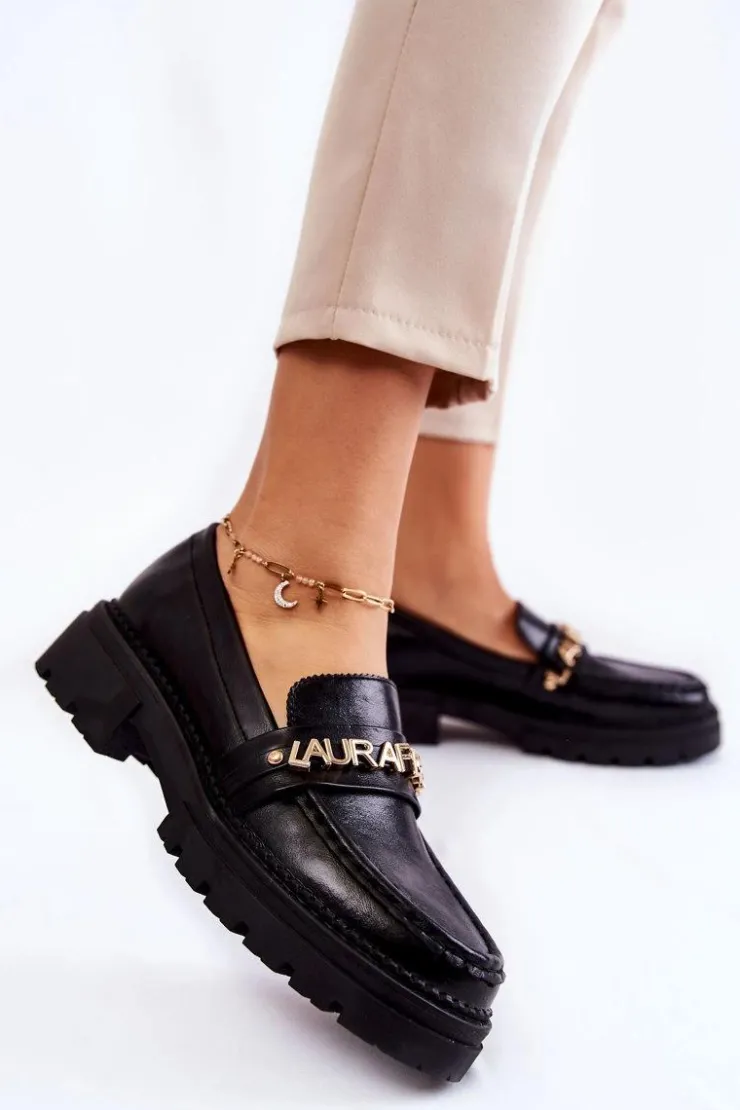 New Boto Skórzane Półbuty Loafery Literki La.Fi 210001B-PU Czarne