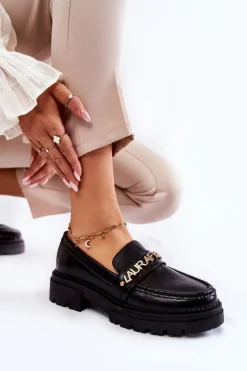 New Boto Skórzane Półbuty Loafery Literki La.Fi 210001B-PU Czarne