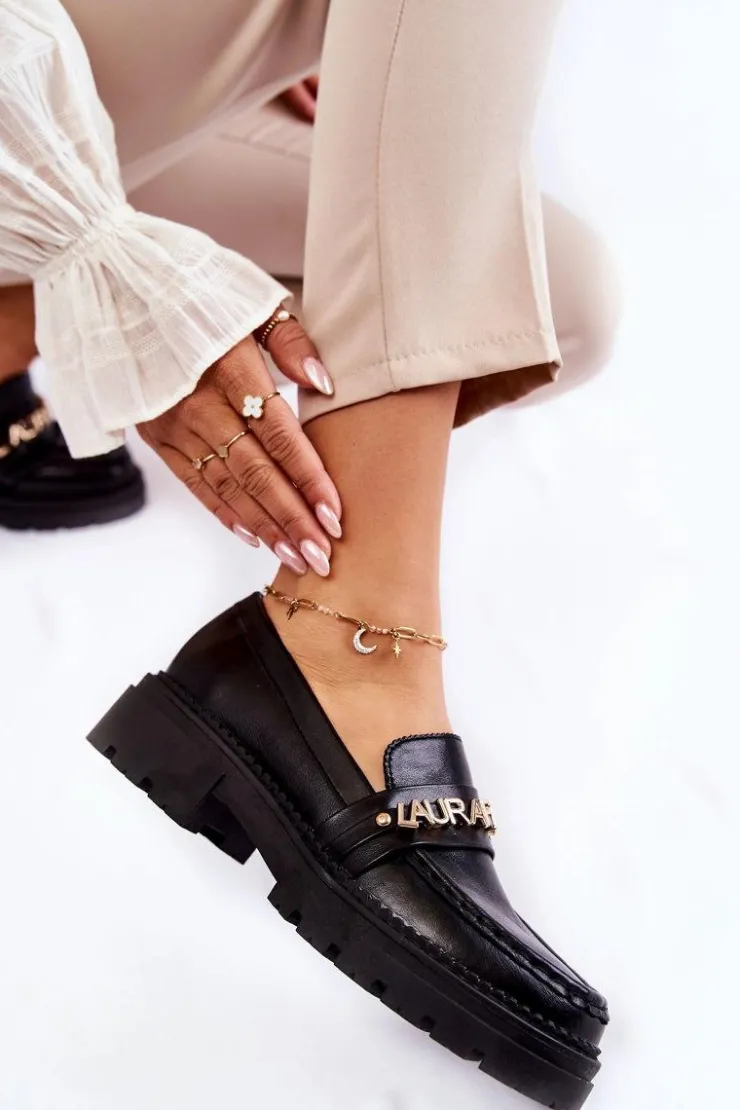 New Boto Skórzane Półbuty Loafery Literki La.Fi 210001B-PU Czarne