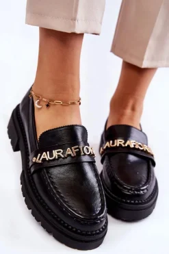 New Boto Skórzane Półbuty Loafery Literki La.Fi 210001B-PU Czarne