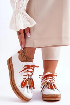 Maciejka Buty Sportowe Na Platformie*Skórzane Półbuty 04550-11 Białe