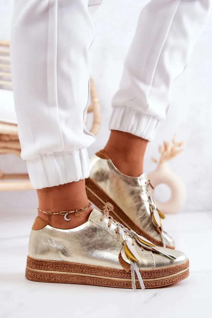 Outlet Maciejka Skórzane Półbuty 04550-25 Złote Złoty