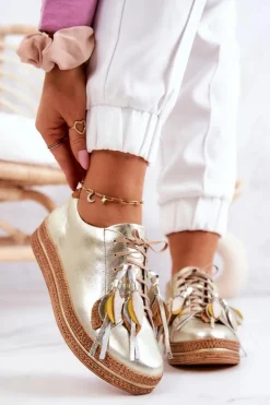 Outlet Maciejka Skórzane Półbuty 04550-25 Złote Złoty