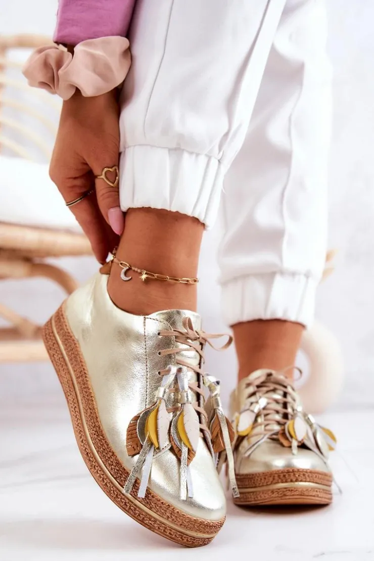 Outlet Maciejka Skórzane Półbuty 04550-25 Złote Złoty