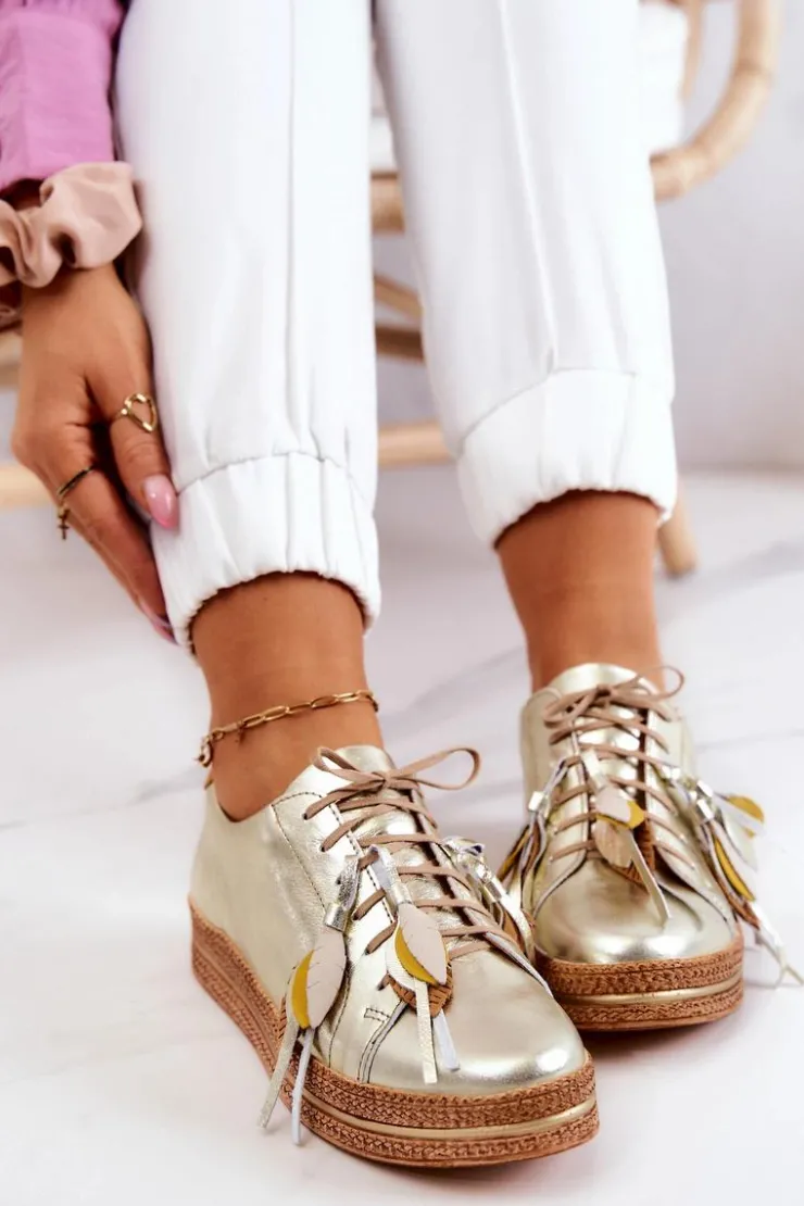 Outlet Maciejka Skórzane Półbuty 04550-25 Złote Złoty