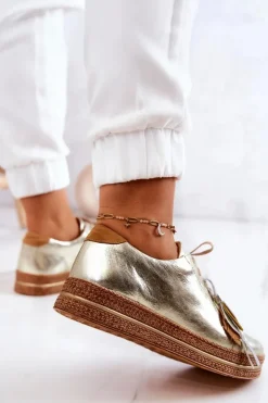 Outlet Maciejka Skórzane Półbuty 04550-25 Złote Złoty