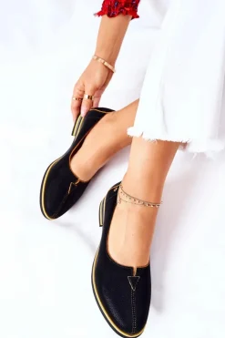 Damskie Maciejka Skórzane Półbuty Czarne 05035-07