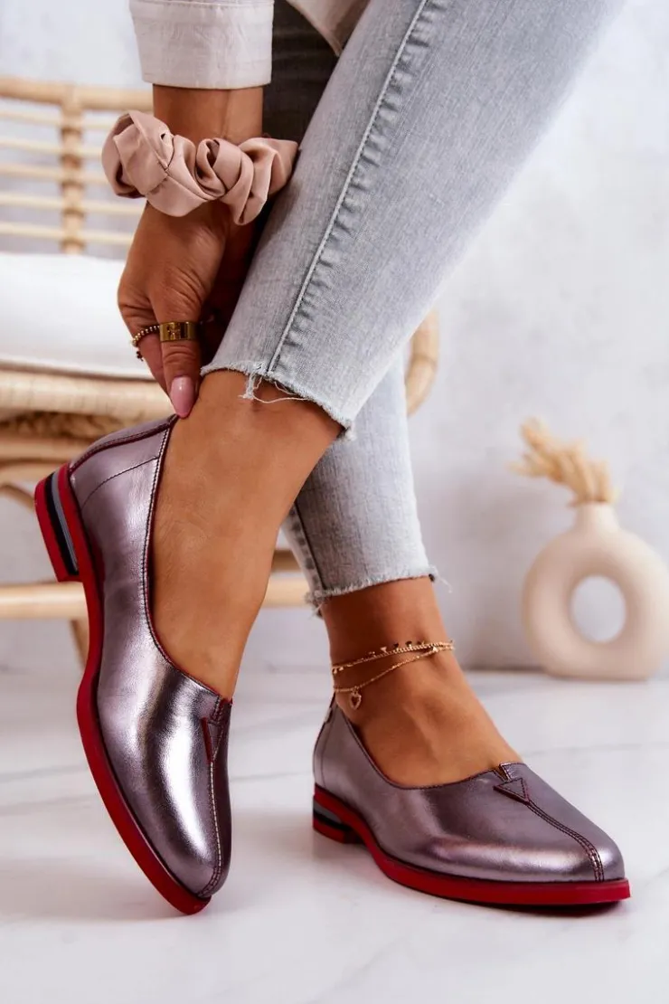 Online Maciejka Skórzane Półbuty Srebrne 05035-42