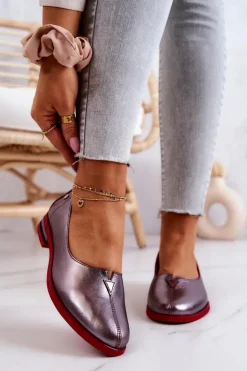 Online Maciejka Skórzane Półbuty Srebrne 05035-42