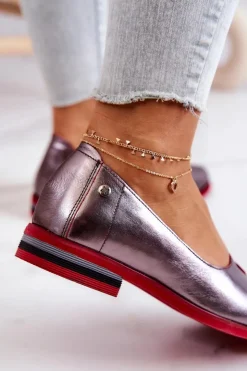 Online Maciejka Skórzane Półbuty Srebrne 05035-42