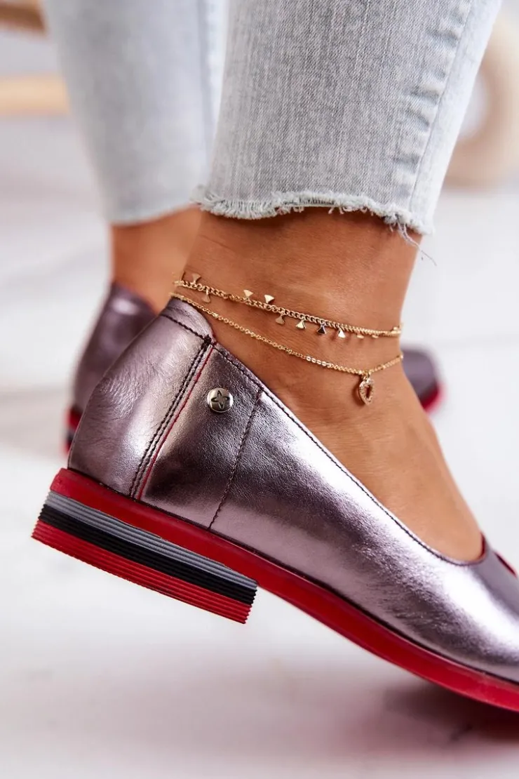 Online Maciejka Skórzane Półbuty Srebrne 05035-42