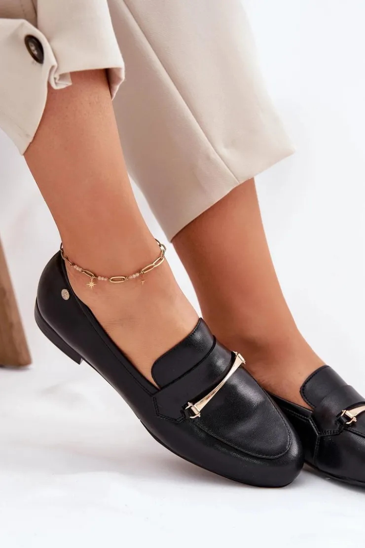 Maciejka Loafersy Damskie|Półbuty Skórzane*Skórzane Półbuty Mokasyny Damskie K6809-01 Czarne Czarny