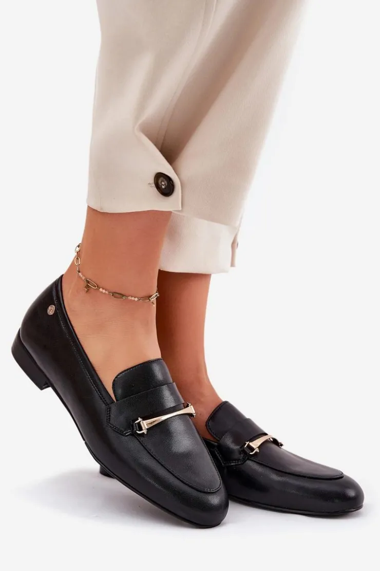 Maciejka Loafersy Damskie|Półbuty Skórzane*Skórzane Półbuty Mokasyny Damskie K6809-01 Czarne Czarny