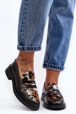 Damskie Maciejka Skórzane Półbuty Mokasyny Damskie 06250-01 Czarne