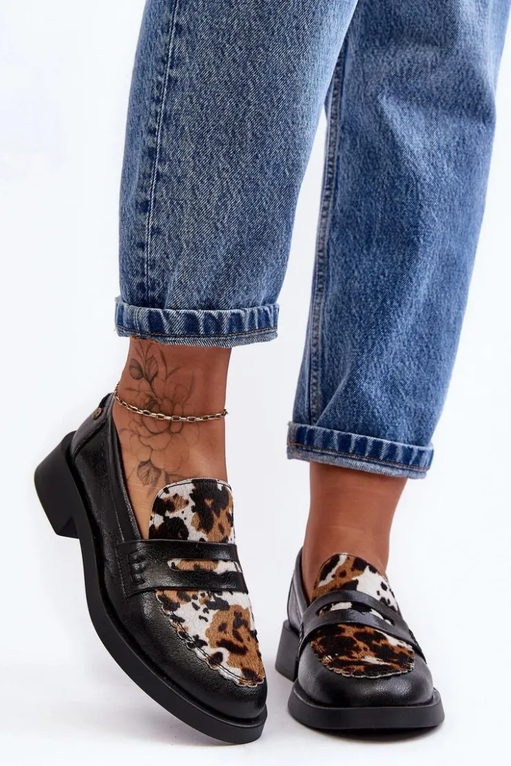 Damskie Maciejka Skórzane Półbuty Mokasyny Damskie 06250-01 Czarne