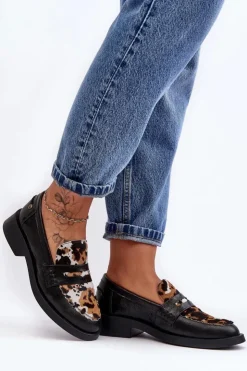 Damskie Maciejka Skórzane Półbuty Mokasyny Damskie 06250-01 Czarne