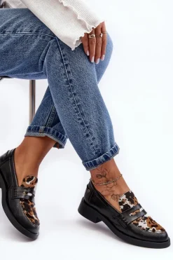 Damskie Maciejka Skórzane Półbuty Mokasyny Damskie 06250-01 Czarne