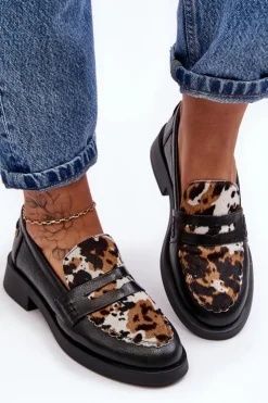 Damskie Maciejka Skórzane Półbuty Mokasyny Damskie 06250-01 Czarne