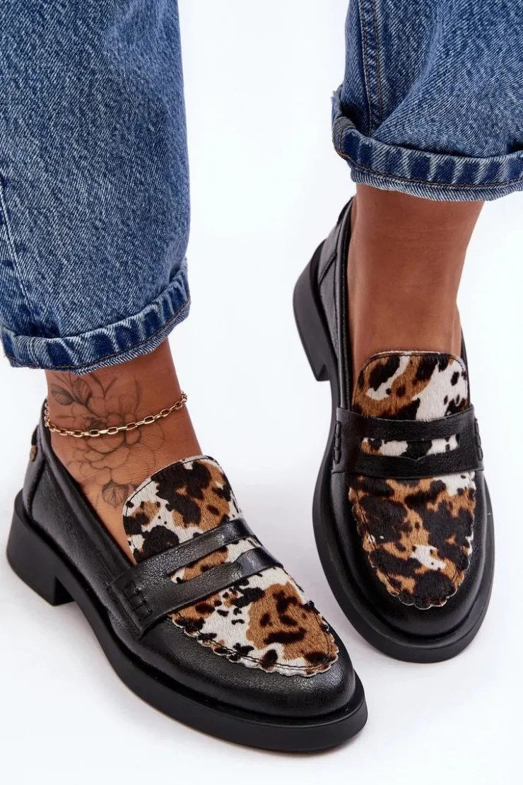 Damskie Maciejka Skórzane Półbuty Mokasyny Damskie 06250-01 Czarne