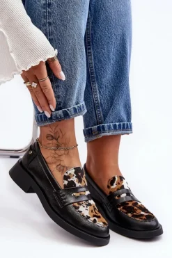 Damskie Maciejka Skórzane Półbuty Mokasyny Damskie 06250-01 Czarne