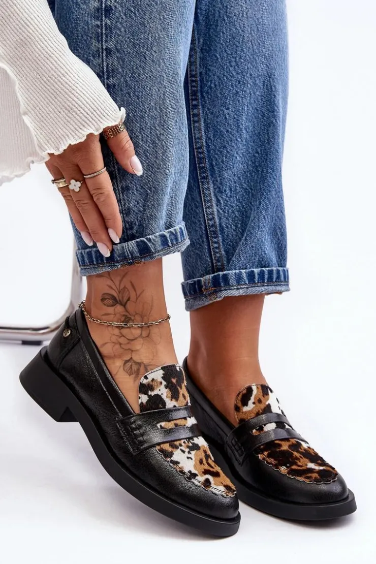 Damskie Maciejka Skórzane Półbuty Mokasyny Damskie 06250-01 Czarne