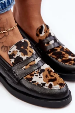 Damskie Maciejka Skórzane Półbuty Mokasyny Damskie 06250-01 Czarne