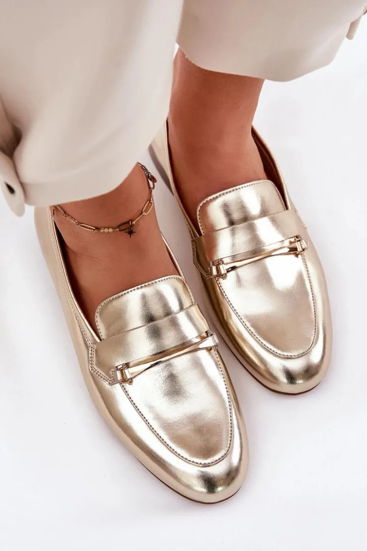 Damskie Maciejka Skórzane Półbuty Mokasyny Damskie K6809-25 Złote