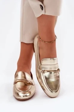 Damskie Maciejka Skórzane Półbuty Mokasyny Damskie K6809-25 Złote