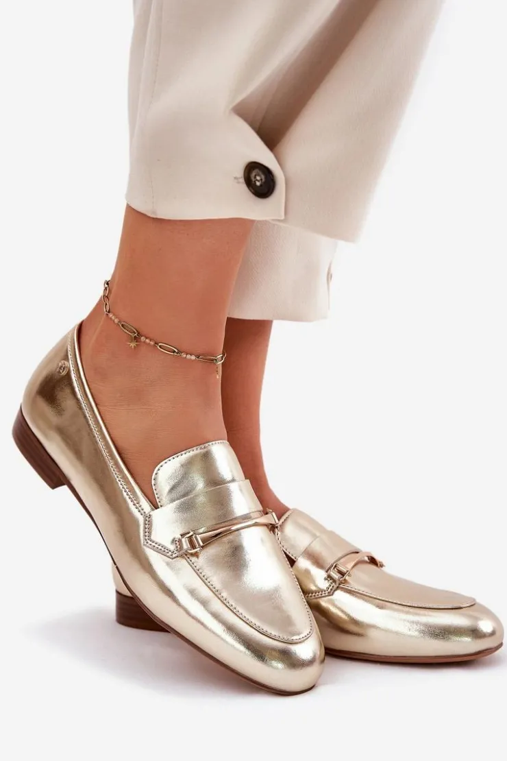 Damskie Maciejka Skórzane Półbuty Mokasyny Damskie K6809-25 Złote