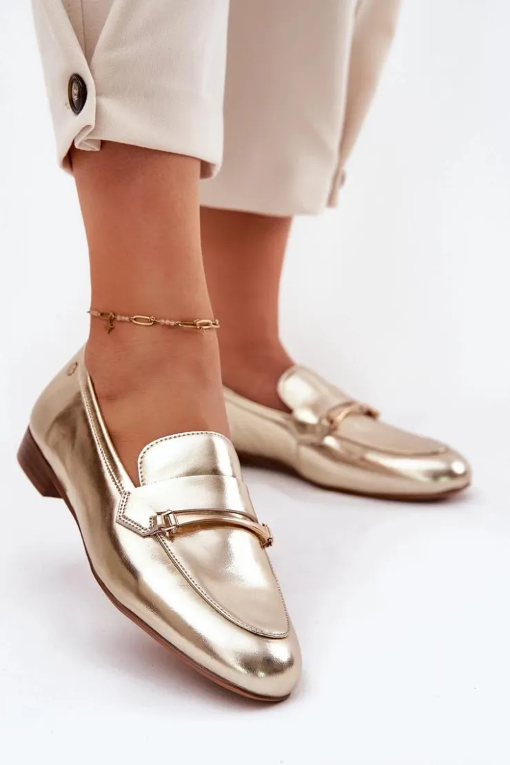 Damskie Maciejka Skórzane Półbuty Mokasyny Damskie K6809-25 Złote