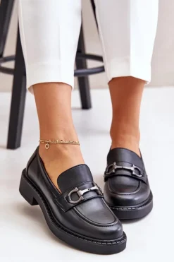 Discount Buty Sergio Leone Skórzane Półbuty Mokasyny Damskie Czarne Beanika Czarny